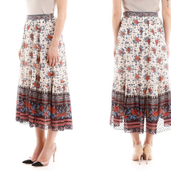 Ulla Johnson Marina Floral Silk Midi Skirt - Picture 1 of 9